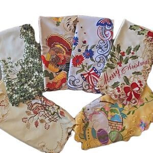 Set Of 6 Holiday Tablecloths Square Embroidered Approx 34" Squares